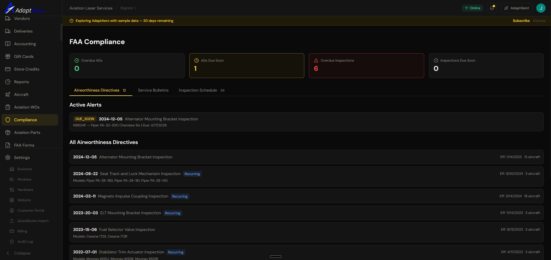 FAA Compliance Engine screenshot